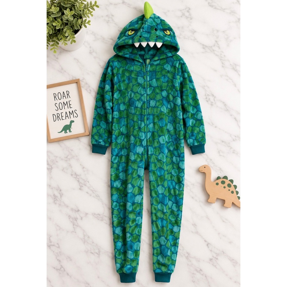 Saint Eve Kids Dragon Hooded Fleece Full Zip 1-Piece Pajamas Size Medium 10/12